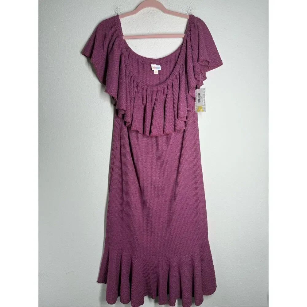 NWT Lularoe Women’s Size 3XL PURPLE MAUVE Cici Dress Waffle Knit Stretchy Boho